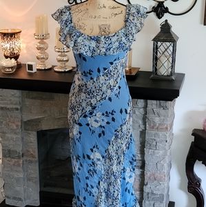 Free People Blue Floral Ruffle Maxi Dress
